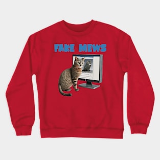 Cat looking at Catbook says fake mews funny Crewneck Sweatshirt